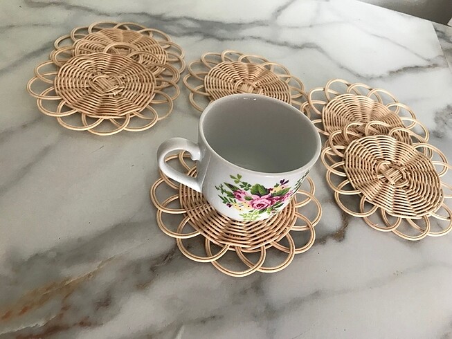  Beden Rattan 6 lı Bambu Bardak Altlığı