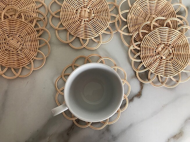  Beden çeşitli Renk Rattan 6 lı Bambu Bardak Altlığı
