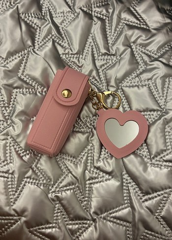 Pembe aynalı ruj taşımalı anahtarlık