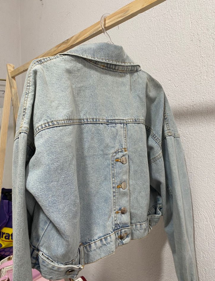 Gri Düğmeli Kadın Denim Ceket - Görsel 2