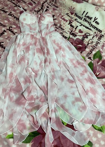 Shein Pembe Drapeli Straplez Uzun Bohem Elbise - Görsel 4