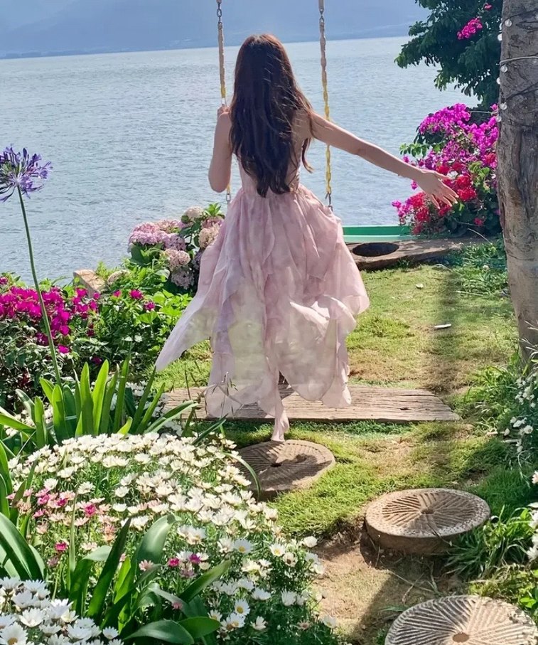 Shein Pembe Drapeli Straplez Uzun Bohem Elbise - Görsel 3