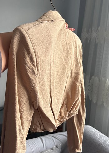 Zara Bej Keten Mini Kadın Blazer Ceket