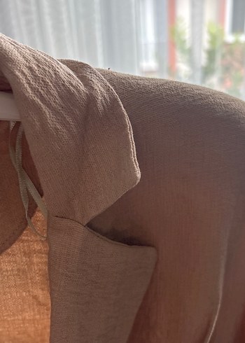 38 Beden camel Renk Bej Keten Mini Kadın Blazer Ceket