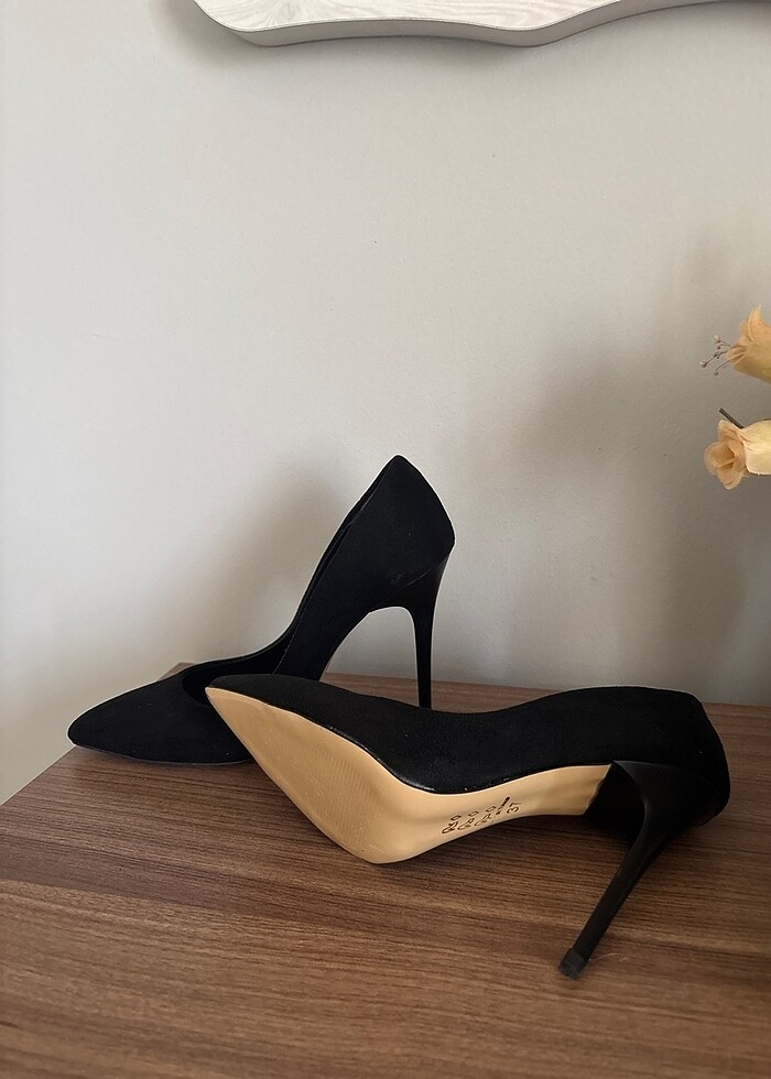 Siyah süet stiletto - Görsel 3
