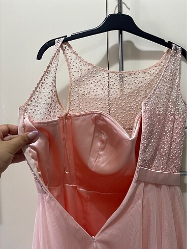 Pudra inci detaylı mezuniyet elbisesi - Görsel 5