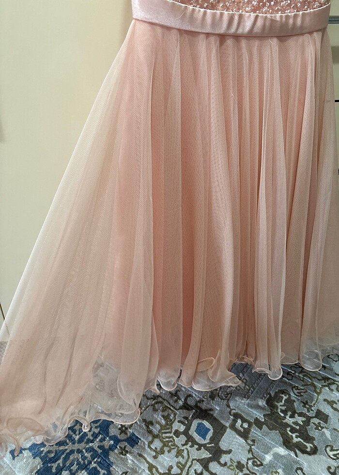 Pudra inci detaylı mezuniyet elbisesi - Görsel 2