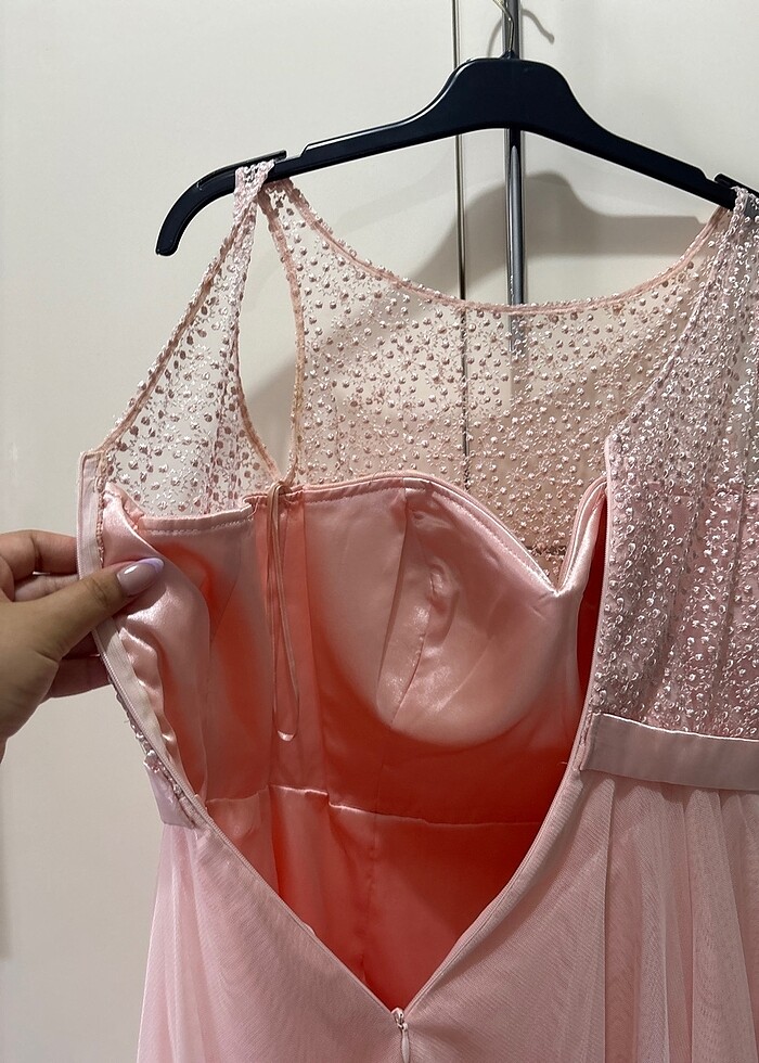 Pudra inci detaylı mezuniyet elbisesi - Görsel 5