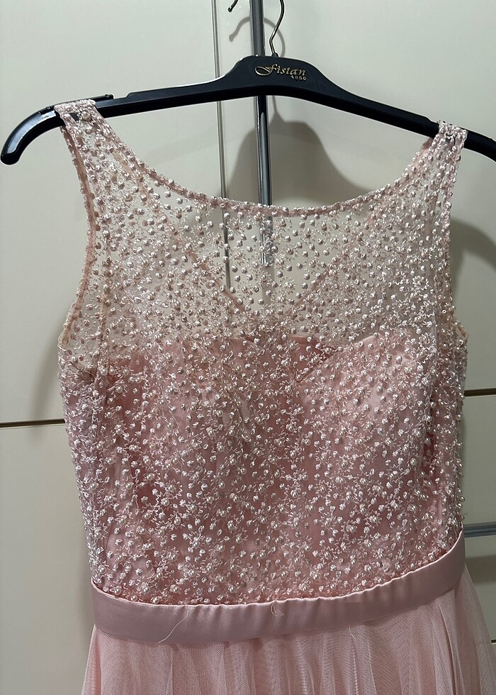 Pudra inci detaylı mezuniyet elbisesi - Görsel 3