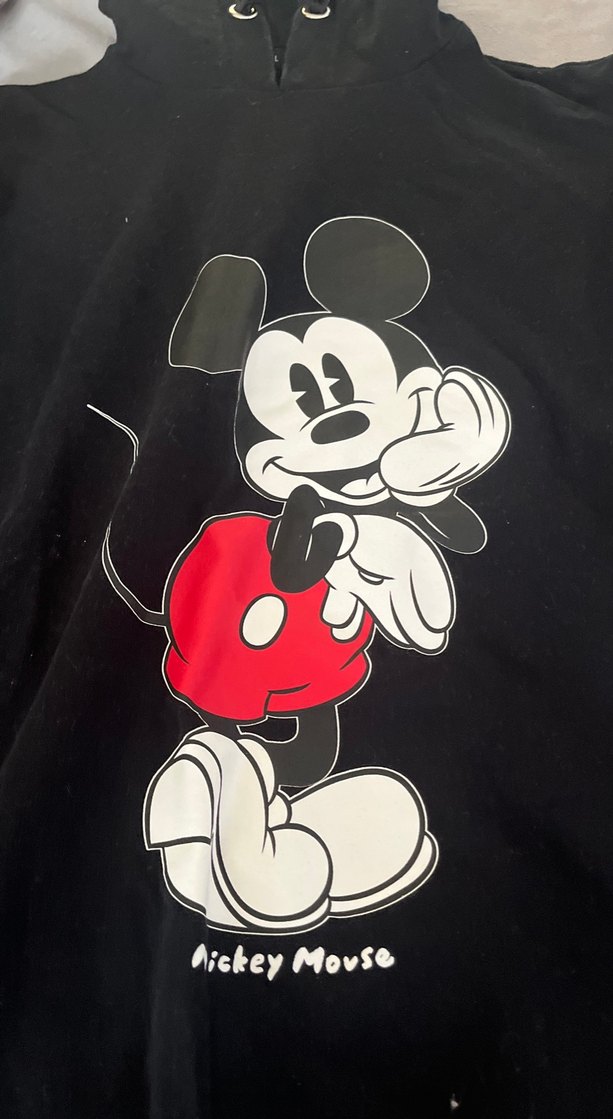 Kapitone Mickey Mouse Baskılı Siyah Kapüşonlu Sweatshirt - Görsel 2
