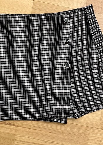 Kadın Siyah Ekose Pileli Mini Etek - Görsel 4