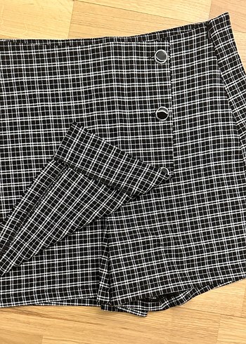 Kadın Siyah Ekose Pileli Mini Etek - Görsel 3