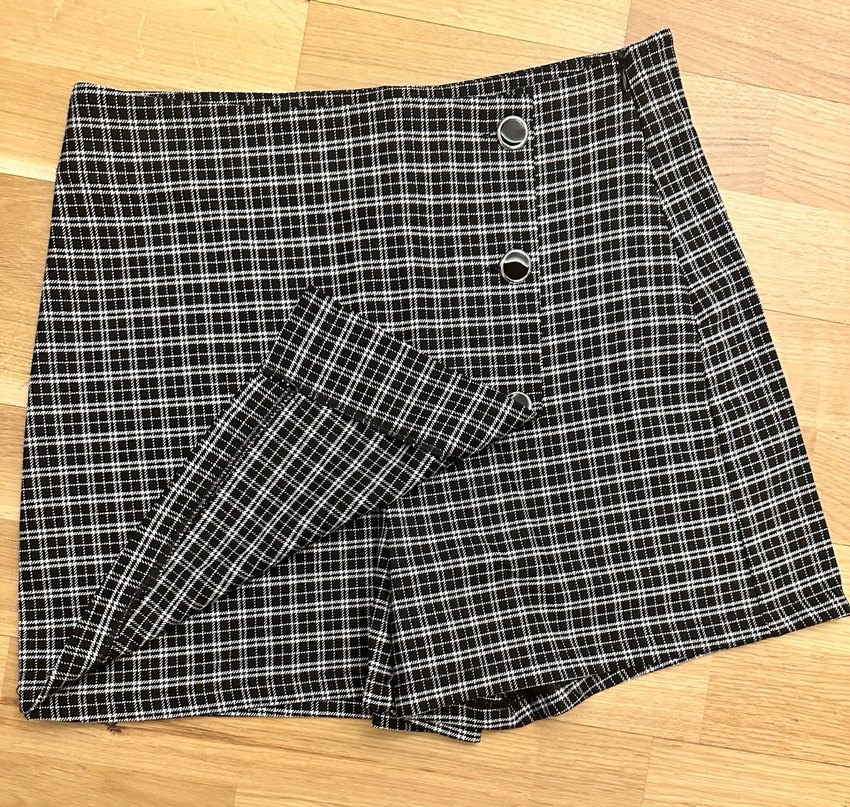 Kadın Siyah Ekose Pileli Mini Etek - Görsel 3