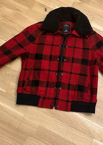 Kürk Detaylı Kırmızı Ekose Kadın Mont - Görsel 5