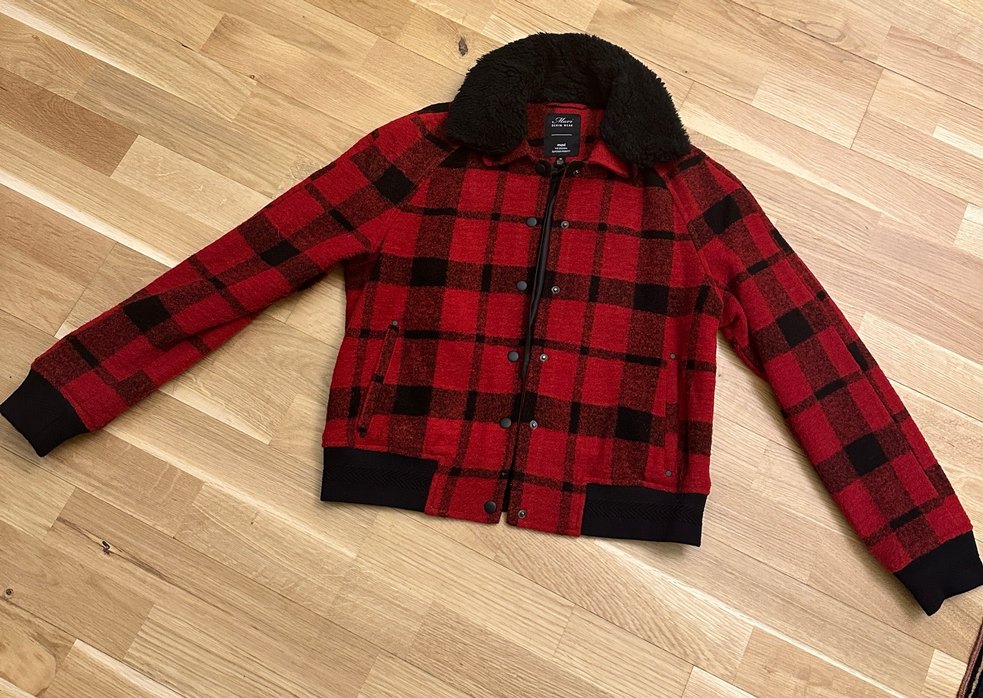 Kürk Detaylı Kırmızı Ekose Kadın Mont - Görsel 5