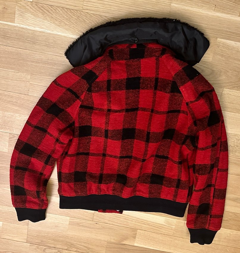 Kürk Detaylı Kırmızı Ekose Kadın Mont - Görsel 2