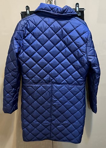 Düğmeli Mavi Kadın Midi Mont - Görsel 4