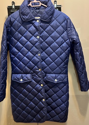 Düğmeli Mavi Kadın Midi Mont - Görsel 8