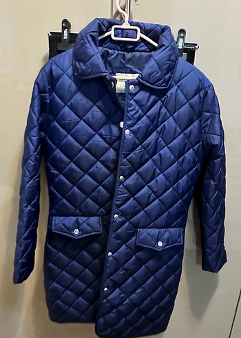 Düğmeli Mavi Kadın Midi Mont - Görsel 5