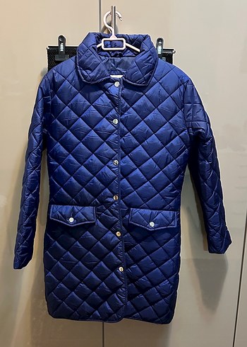 Düğmeli Mavi Kadın Midi Mont - Görsel 7