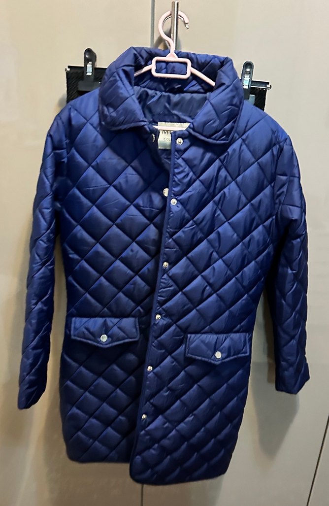 Düğmeli Mavi Kadın Midi Mont - Görsel 5