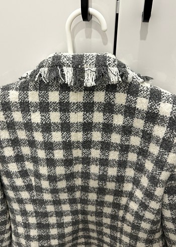 Gri Ekose Mini Düğmeli Kadın Blazer - Görsel 6