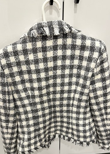 Gri Ekose Mini Düğmeli Kadın Blazer - Görsel 2