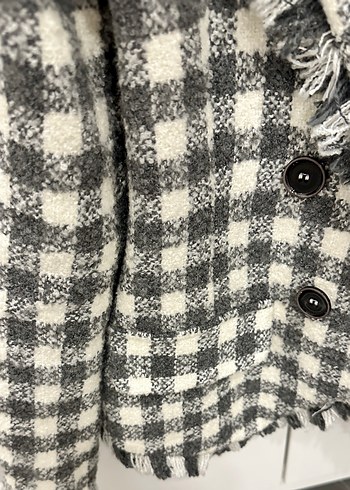 Gri Ekose Mini Düğmeli Kadın Blazer - Görsel 5