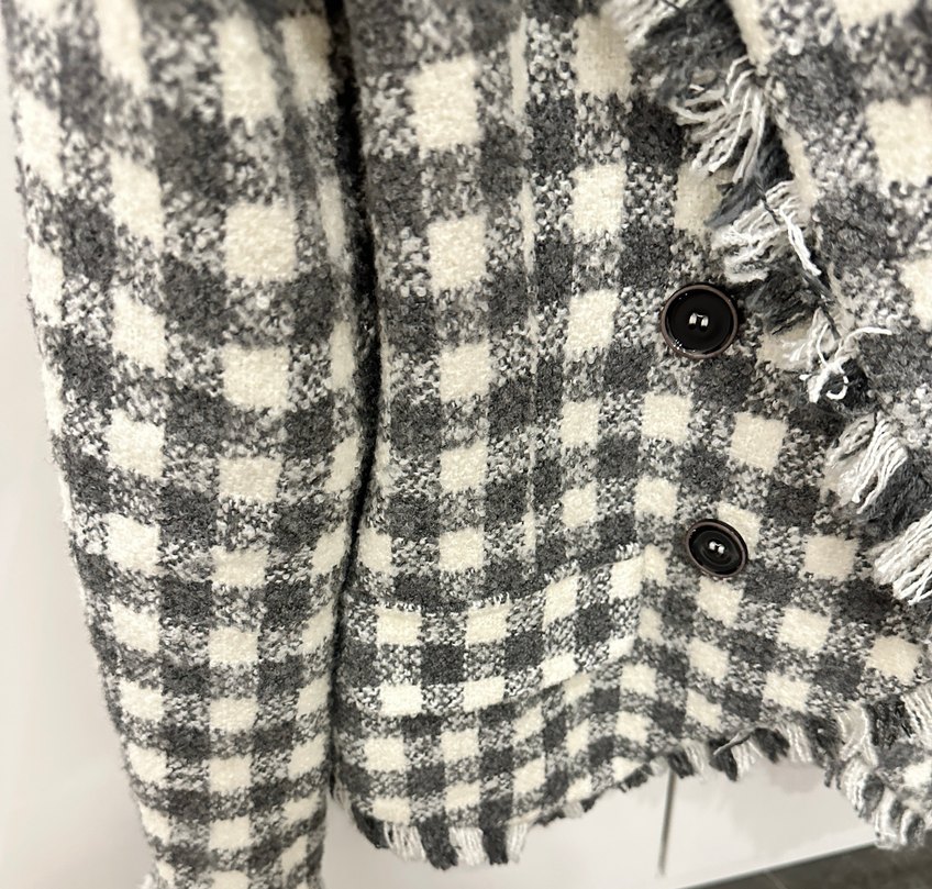 Gri Ekose Mini Düğmeli Kadın Blazer - Görsel 5