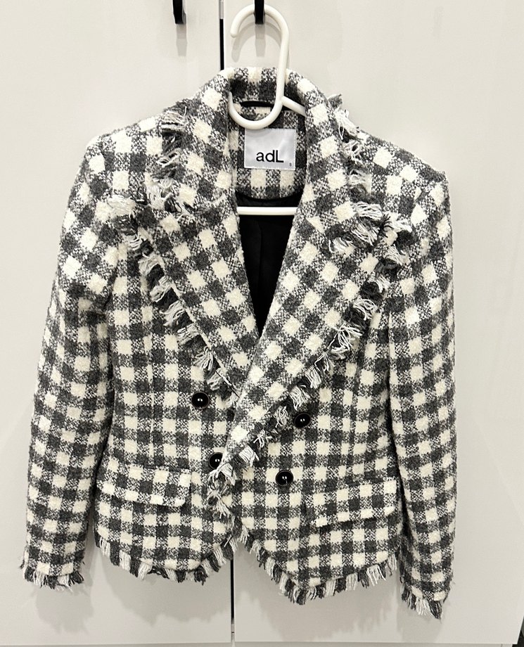 Gri Ekose Mini Düğmeli Kadın Blazer - Görsel 4