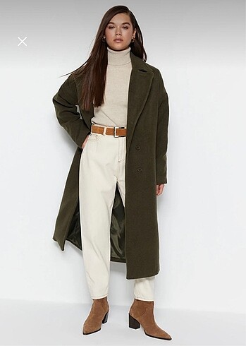 Haki Oversize Uzun Kaşe Kaban