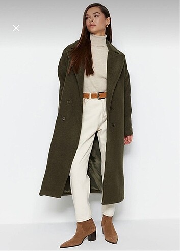 Trendyol & Milla Haki Oversize Uzun Kaşe Kaban