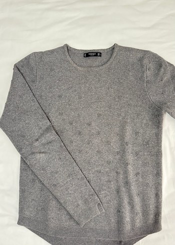 Gri Kadın Triko Bisiklet Yaka Kazak - Görsel 2