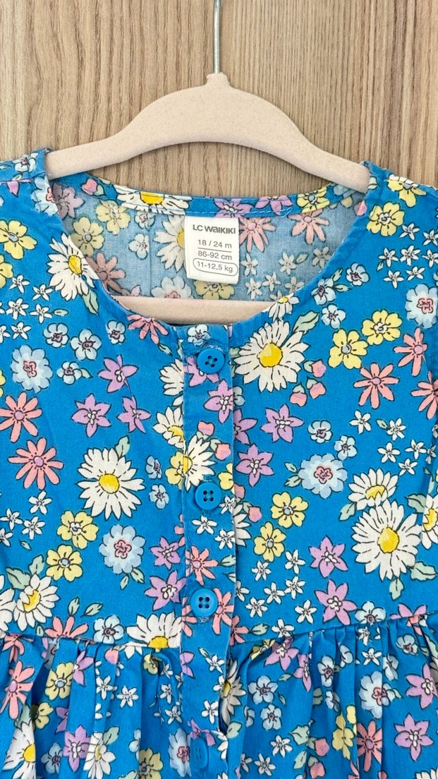 Çiçek Desenli Mavi Kız Elbisesi - Görsel 2