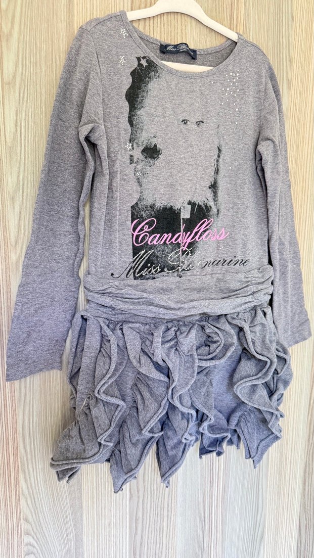 Gri Kız Sweatshirt, Uzun Kollu, Fırfırlı - Görsel 2