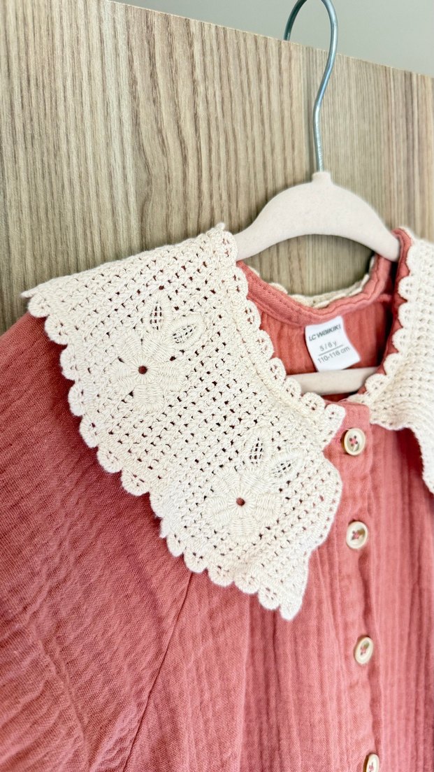 Kız Çocuk Pembe müslin Elbise - Görsel 3