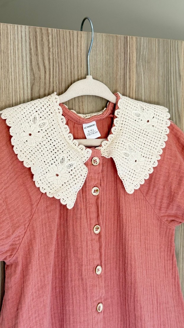 Kız Çocuk Pembe müslin Elbise - Görsel 2