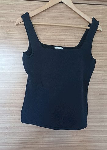 Zara Siyah Kare Yaka Kadın Askılı Bluz