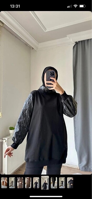 Kolları deri detaylı Spor tunik takım