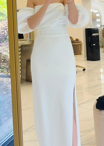 Abiye Drapeli Beyaz Uzun Gelinlik/Nişanlık/Nikah Elbisesi