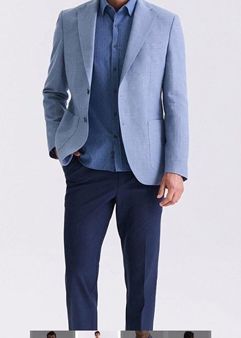 Düğmeli Erkek mavi Ceket, Regular Fit, Ofis Stili - Görsel 2