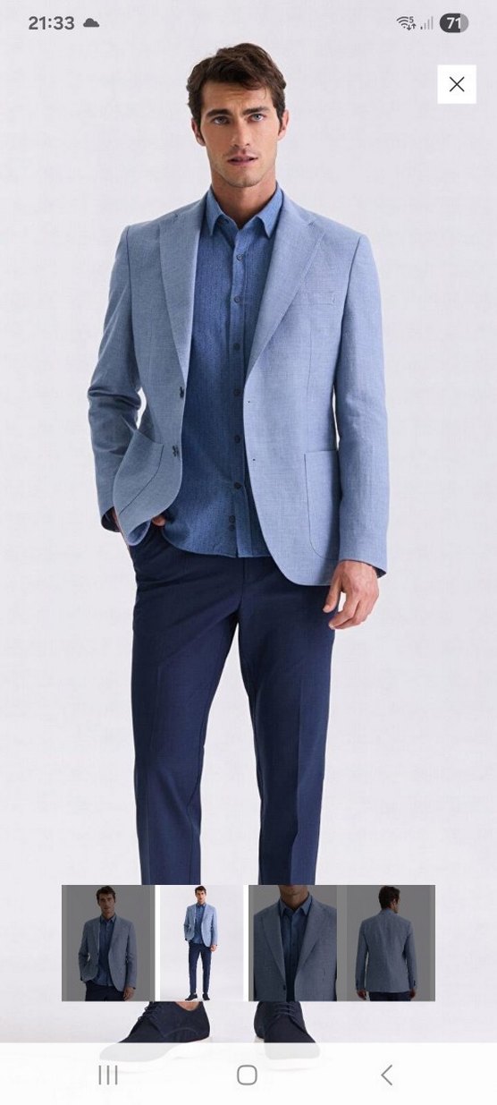 Düğmeli Erkek mavi Ceket, Regular Fit, Ofis Stili - Görsel 2