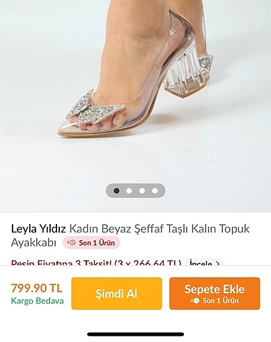 Beyaz şeffaf taşlı kalın topuklu ayakkabı