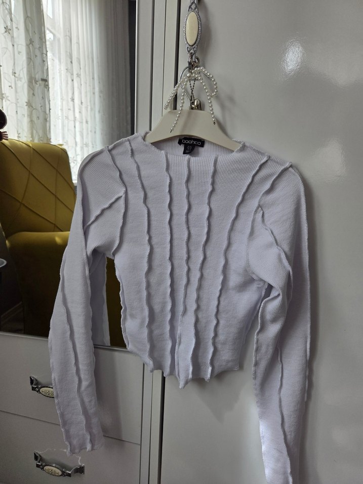 Beyaz Uzunkollu Crop - Görsel 3