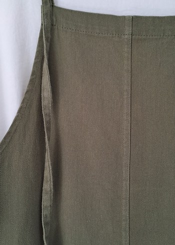 Kadın Haki Uzun Askılı Keten Tulum + Gömlek - Görsel 3