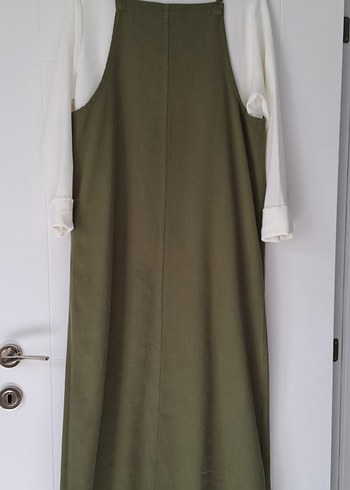 Kadın Haki Uzun Askılı Keten Tulum + Gömlek - Görsel 2