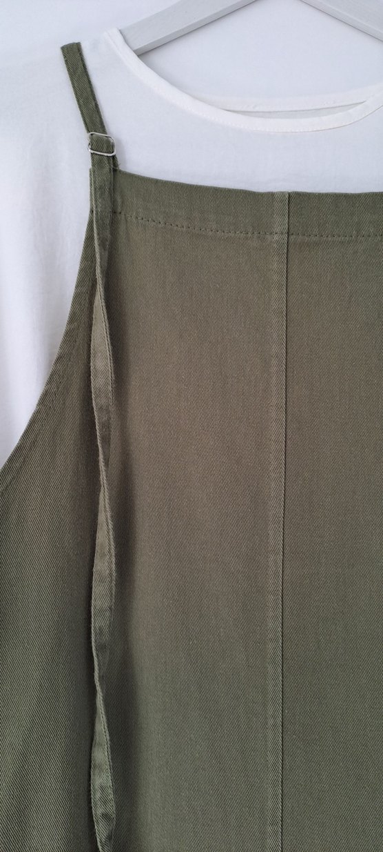 Kadın Haki Uzun Askılı Keten Tulum + Gömlek - Görsel 3