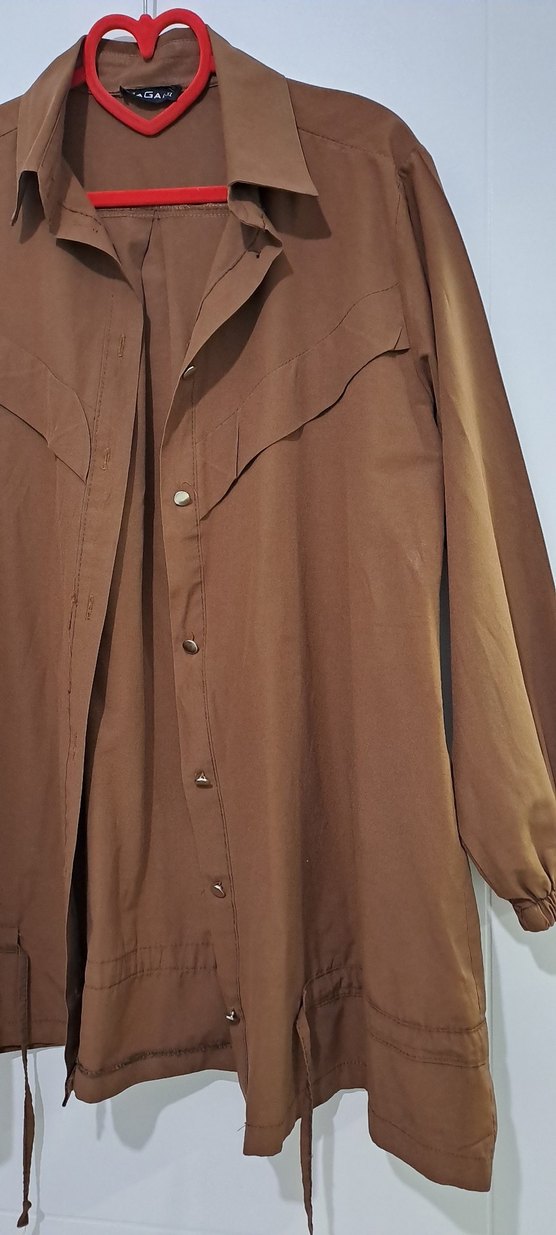 Düğmeli Kahverengi  Keten Gömlek - Görsel 2