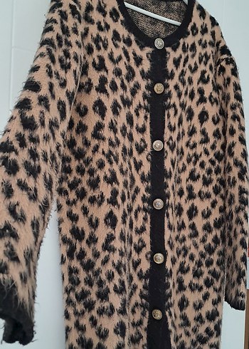 Düğmeli Leopar Desenli Bohem Kadın Hırka - Görsel 2