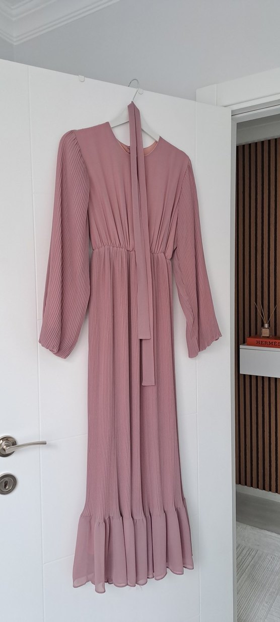 Pudra Pileli Uzun Elbise - Görsel 3